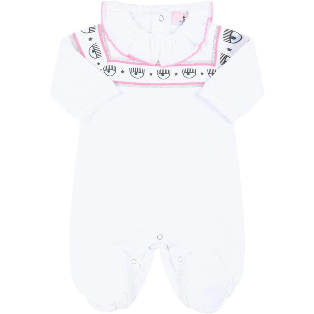 商品Chiara Ferragni|Chiara Ferragni White Jumpsuit For Baby Girl With Eye,价格¥1074,第1张图片