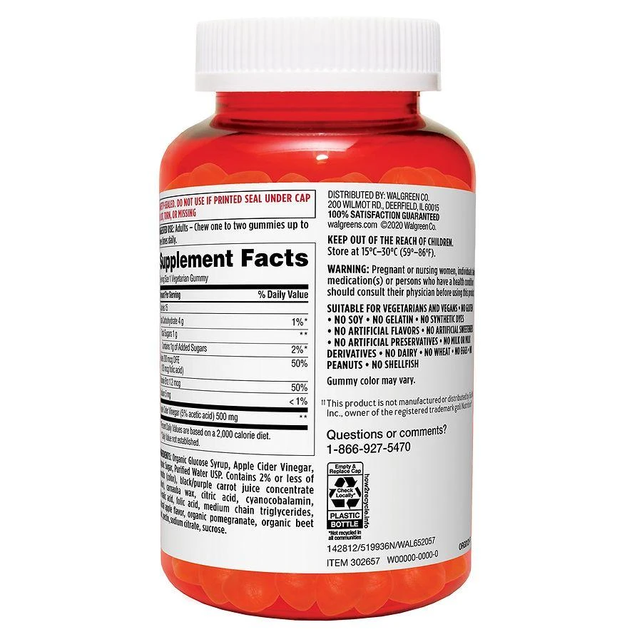 商品Walgreens|Apple Cider Vinegar 500 mg Gummies Natural Apple,价格¥97,第2张图片详细描述