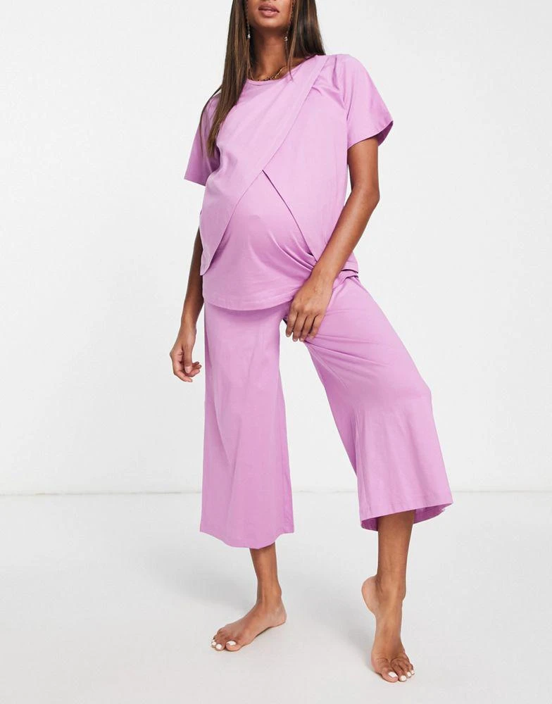 商品ASOS|ASOS DESIGN Maternity mix & match cotton culotte in lilac  - PURPLE,价格¥91,第4张图片详细描述