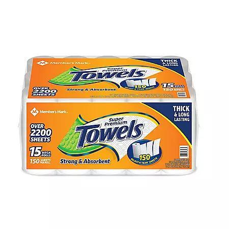 商品Member's Mark|Member's Mark Super Premium 2-Ply Select & Tear Paper Towels (150 sheets/roll, 15 rolls),价格¥145,第1张图片