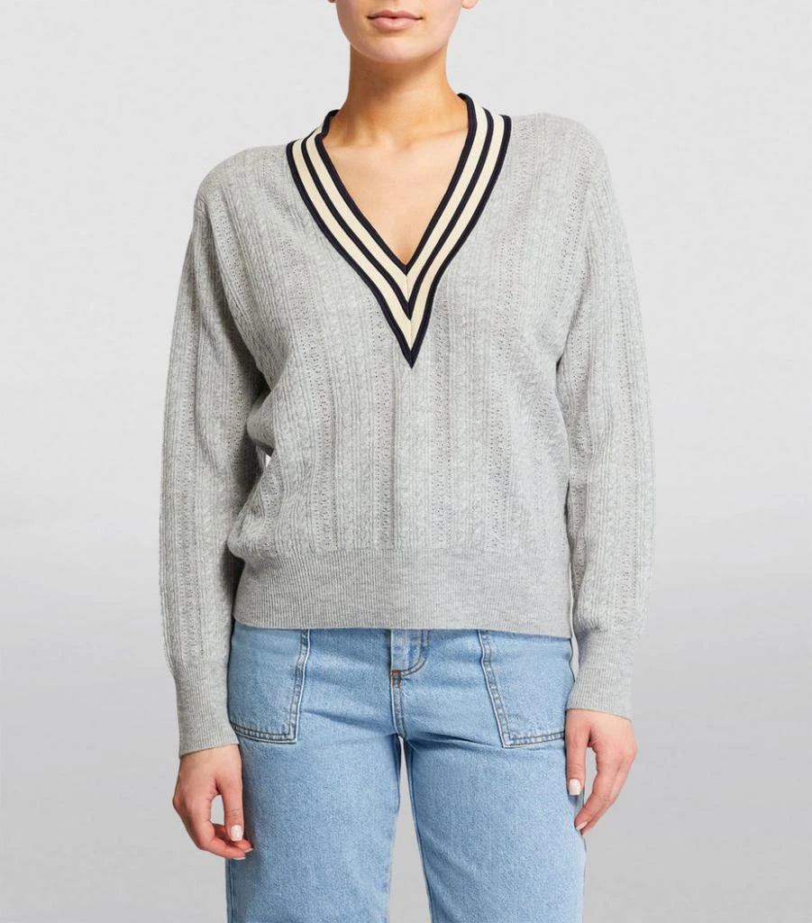 商品Sandro|Stripe-Trim Cable-Knit Sweater,价格¥1627,第3张图片详细描述