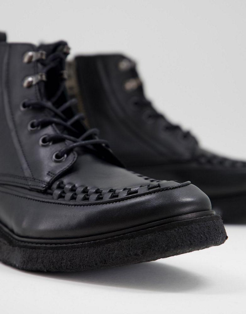 All Saints 雅顿极简黑色皮革系带靴男靴商品第2张图片规格展示