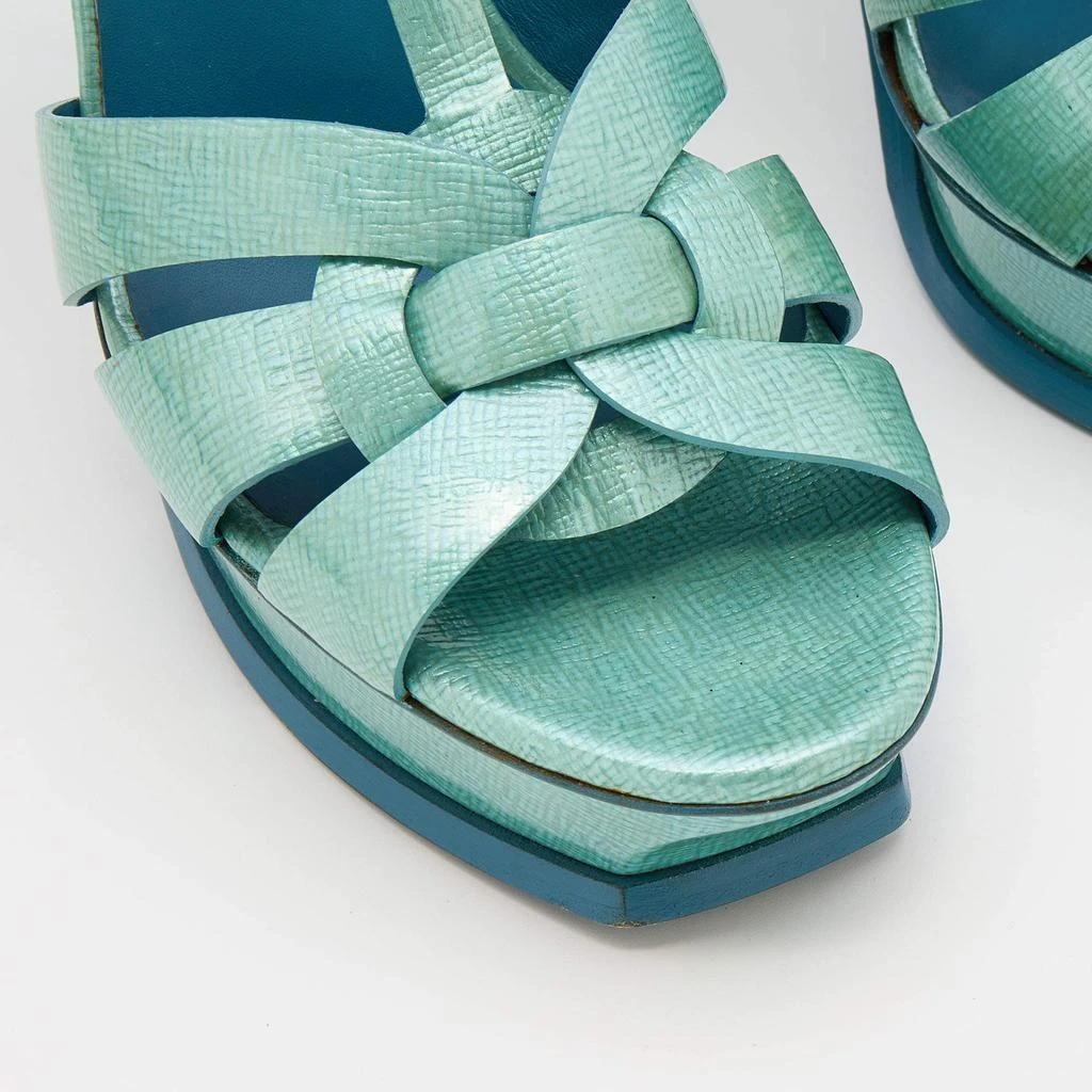 Yves Saint Laurent Mint Green Textured Patent Leather Tribute Platform Sandals Size 41 商品