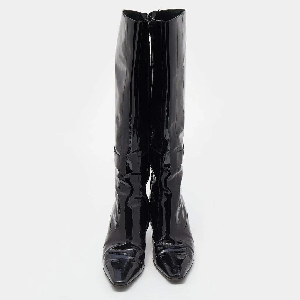 商品[二手商品] Salvatore Ferragamo|Salvatore Ferragamo Black Patent Leather Knee Length Boots Size 40,价格¥2611,第3张图片详细描述