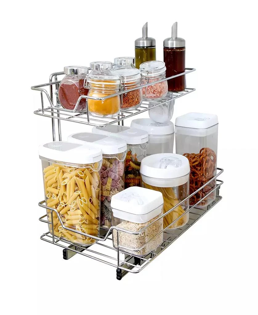 商品Smart Design|Medium 2-Tier Pull Out Cabinet Shelf, 14" x 18-32",价格¥726,第2张图片详细描述
