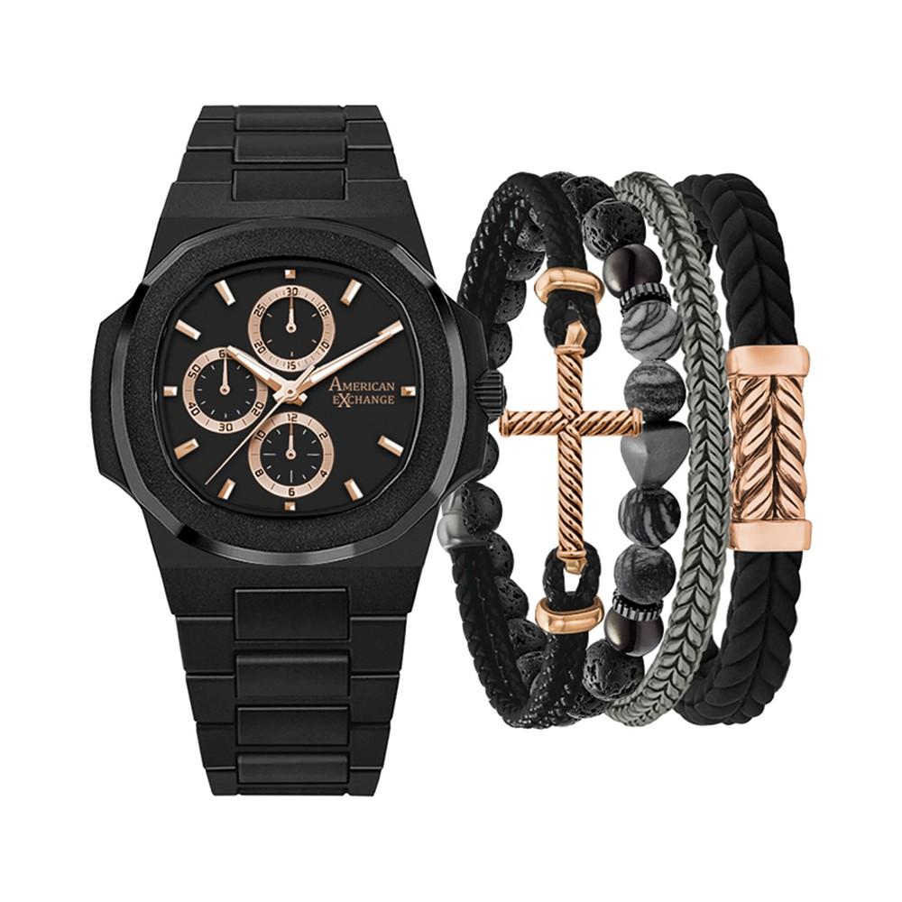 Men's Matte Black Metal Alloy Bracelet Watch 52mm Gift Set商品第1张图片规格展示