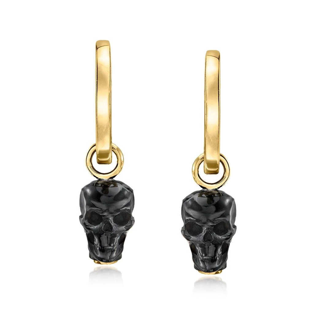 商品Ross-Simons|Ross-Simons 18kt Gold Over Sterling Hoop Earrings With Removable Onyx Skull Drops,价格¥1343,第1张图片