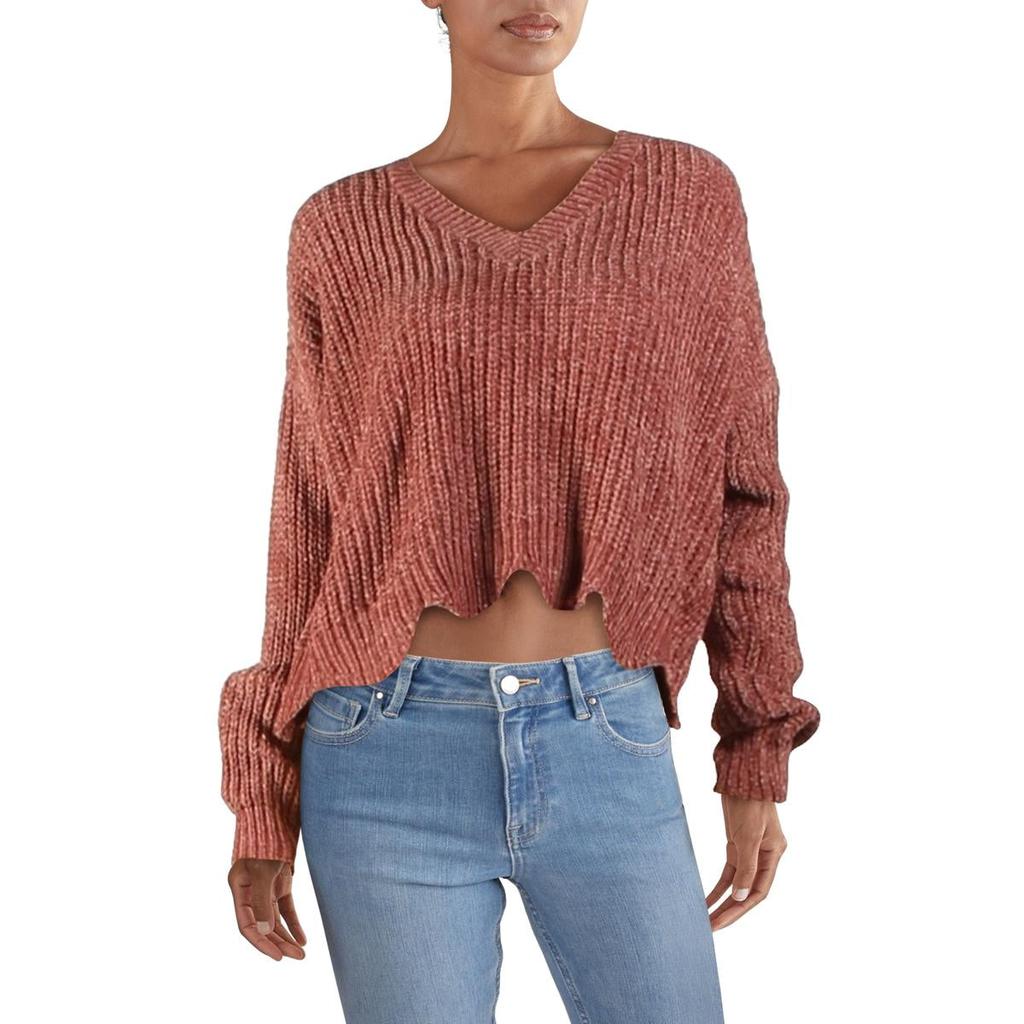 Lush Womens Scallop Trim Pullover V-Neck Sweater商品第2张图片规格展示