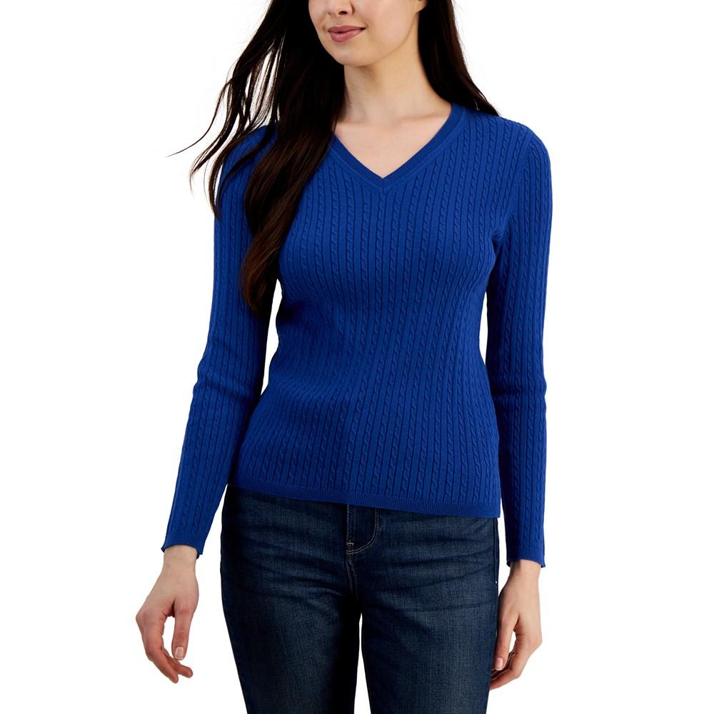 Women's Cable Ivy V-Neck Sweater商品第1张图片规格展示