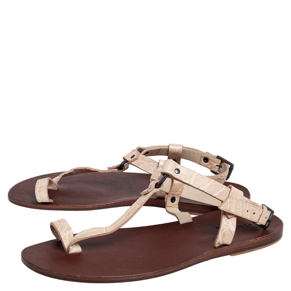 商品[二手商品] Gucci|Gucci Light Cream Crocodile Toe Ring Sling Buckle Flat Sandals Size 41,价格¥1371,第6张图片详细描述