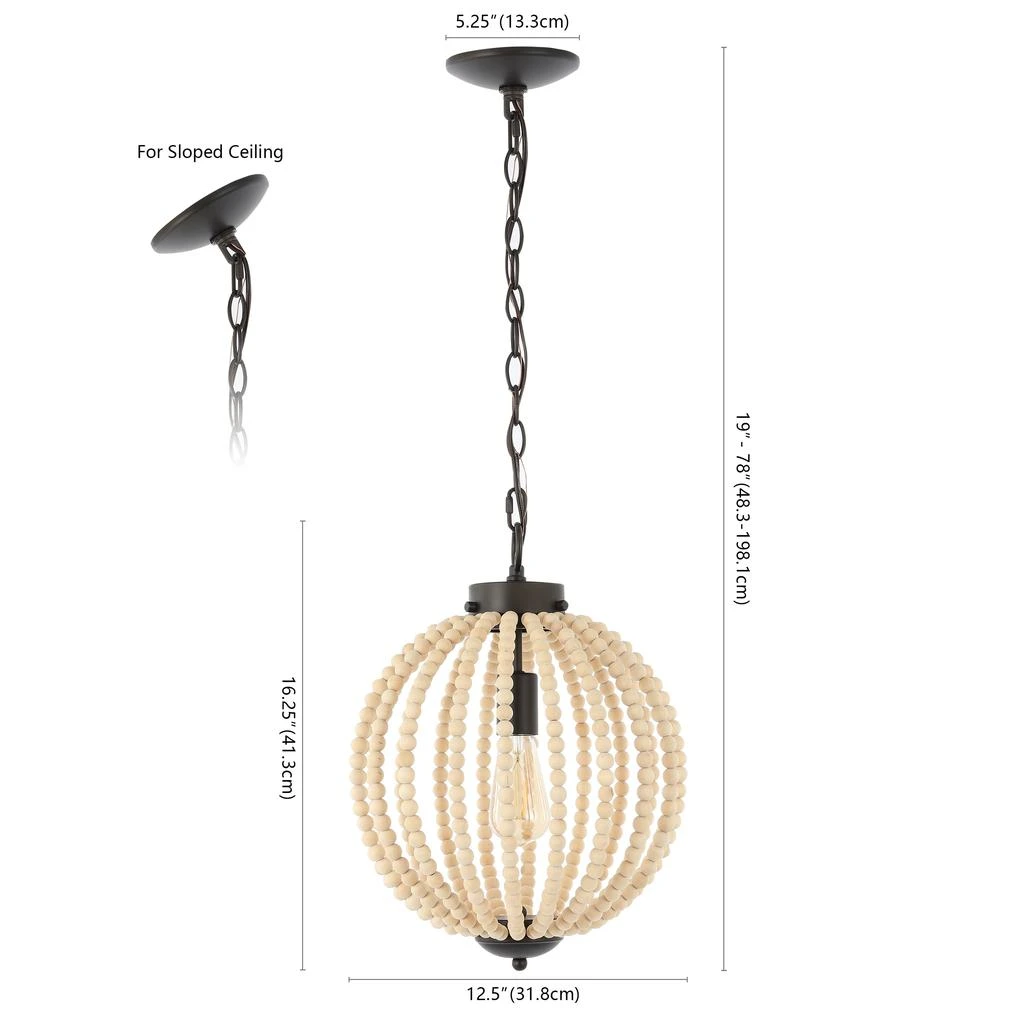 商品JONATHAN Y|Abril 12.5" 1-Light Rustic Bohemian Iron/Wood Bead LED Pendant,价格¥1165,第5张图片详细描述
