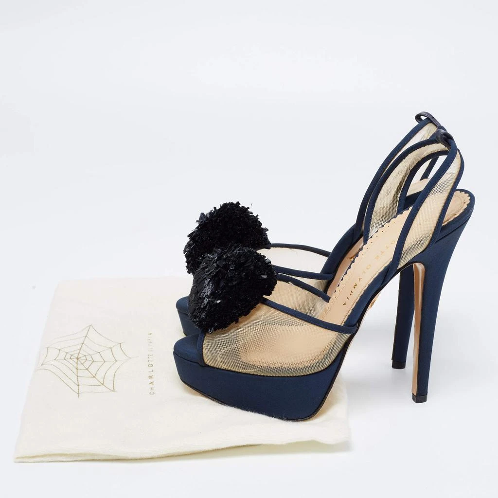 Charlotte Olympia Blue Suede Trim And Mesh Pomoline Pom Pom Platform Sandals Size 37 商品