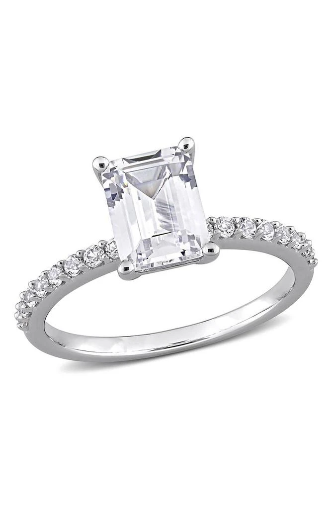 商品DELMAR|10K White Gold Plated Sterling Silver Emerald Cut Created White Sapphire Ring,价格¥3690,第1张图片