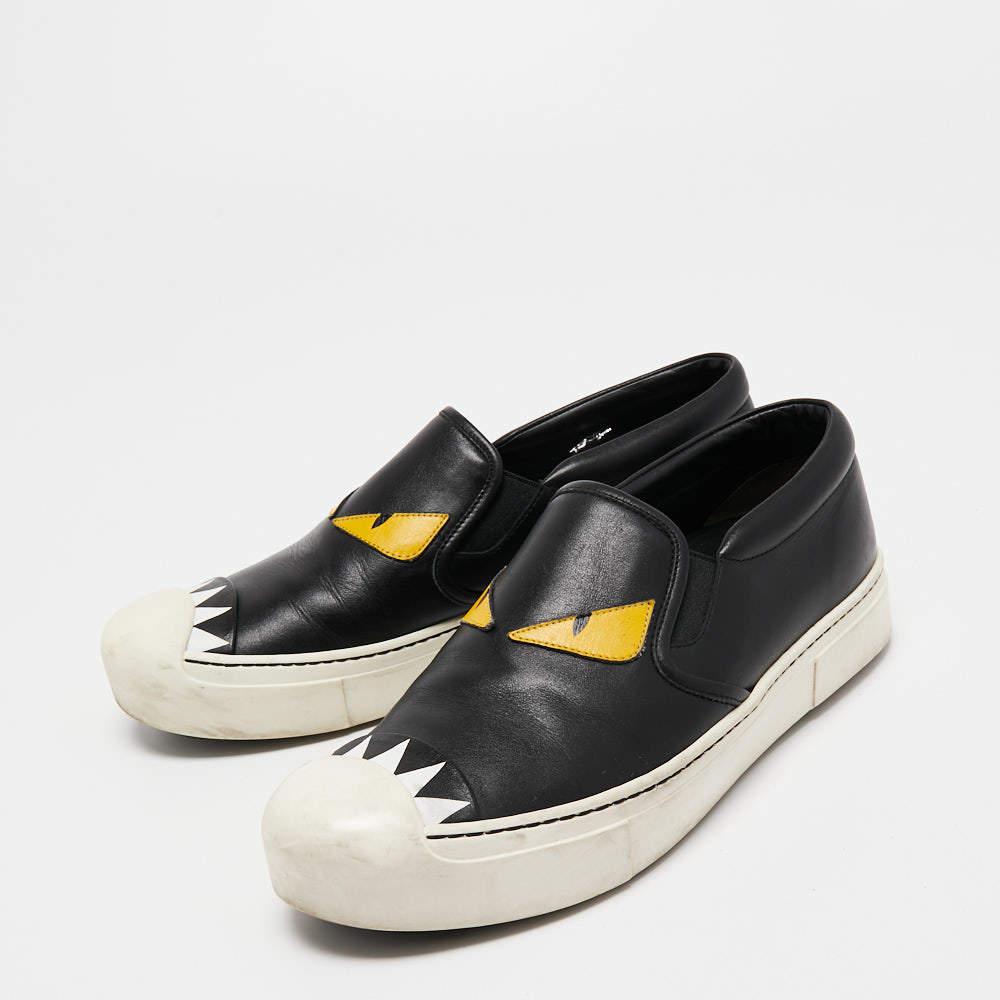 Fendi Black Leather Monster Slip On Sneakers Size 38.5商品第2张图片规格展示