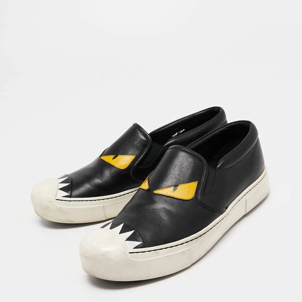 商品[二手商品] Fendi|Fendi Black Leather Monster Slip On Sneakers Size 38.5,价格¥959,第2张图片详细描述