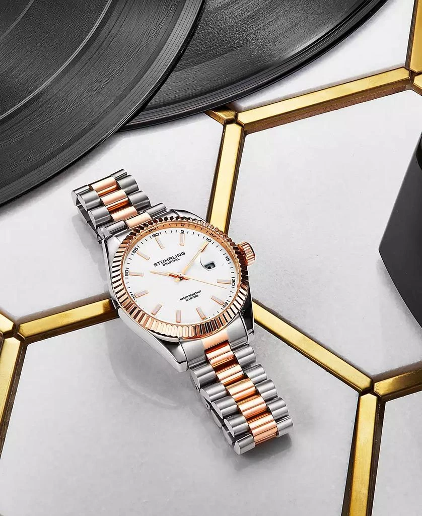 商品Stuhrling|Men's Silver-Tone and Rose Gold-Tone Stainless Steel Link Bracelet Watch 42mm,价格¥1008,第5张图片详细描述