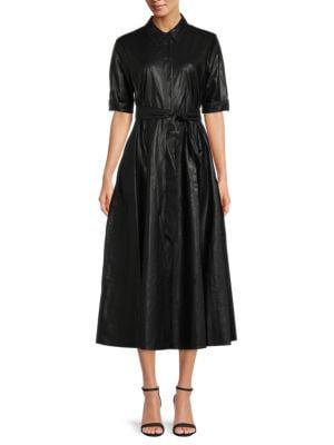 ​Belted Faux Leather Maxi A Line Dress商品第1张图片规格展示