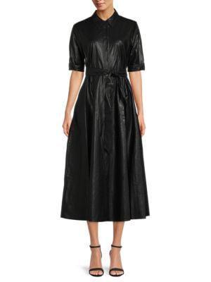 商品Calvin Klein|​Belted Faux Leather Maxi A Line Dress,价格¥621,第1张图片