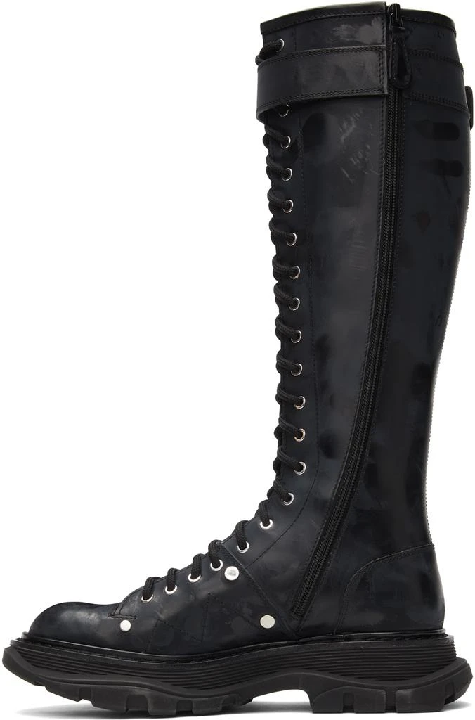 商品Alexander McQueen|Black Tread Lace-Up Tall Boots,价格¥5537,第3张图片详细描述