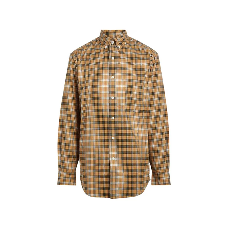 商品Burberry|【现货】博柏利 经典款 男士典藏米色棉质小格纹长袖衬衫80042631,价格¥1600,第1张图片