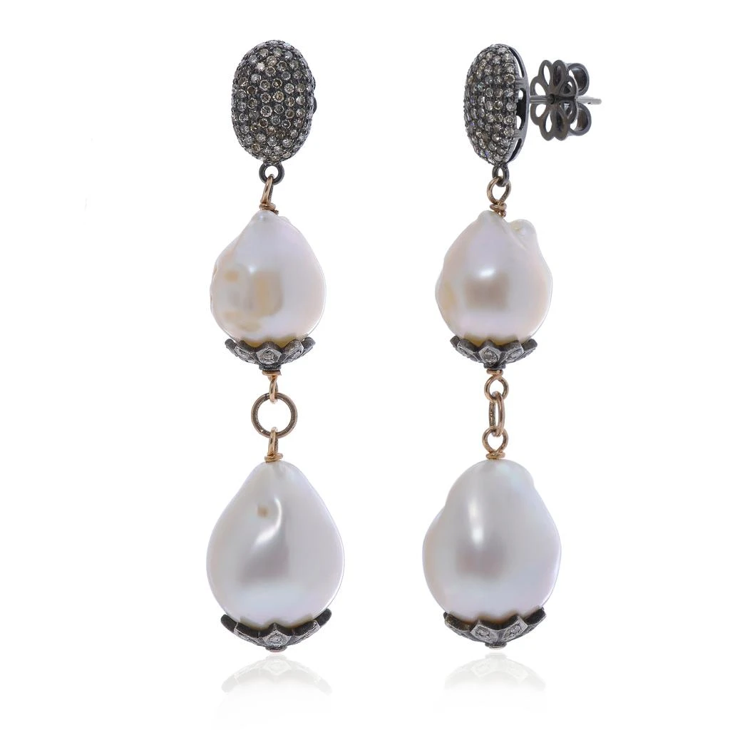 商品Zydo|Zydo Sterling Silver Diamond 9.30ct. tw. and Pearl 12mm - 15mm Drop Earrings,价格¥20927,第3张图片详细描述