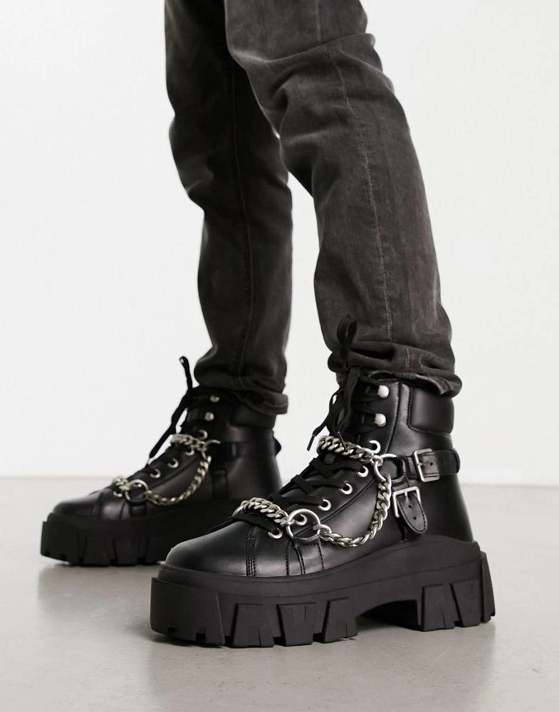 商品ASOS|ASOS DESIGN chunky lace up boot with chain detail,价格¥457,第4张图片详细描述