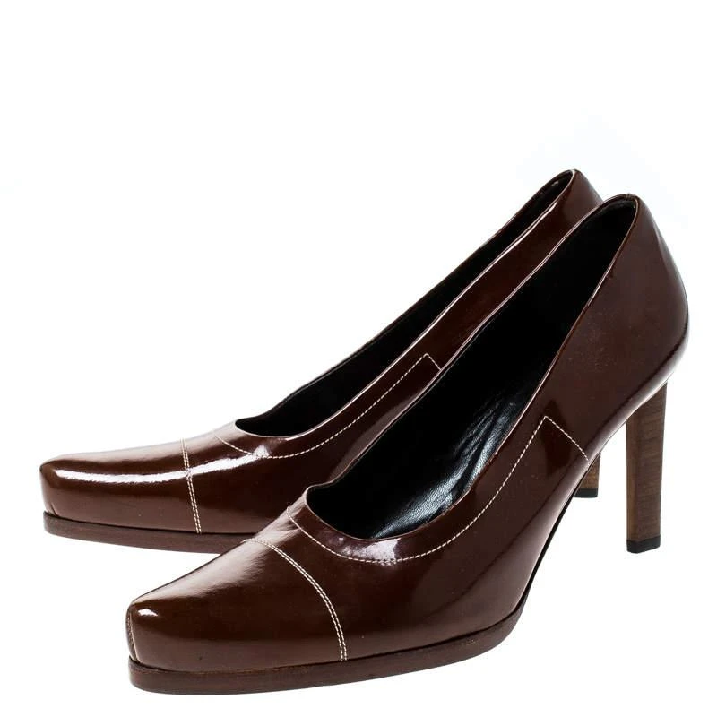 商品[二手商品] Prada|Prada Brown Patent Leather Pointed Toe Pumps Size 38,价格¥2120,第4张图片详细描述