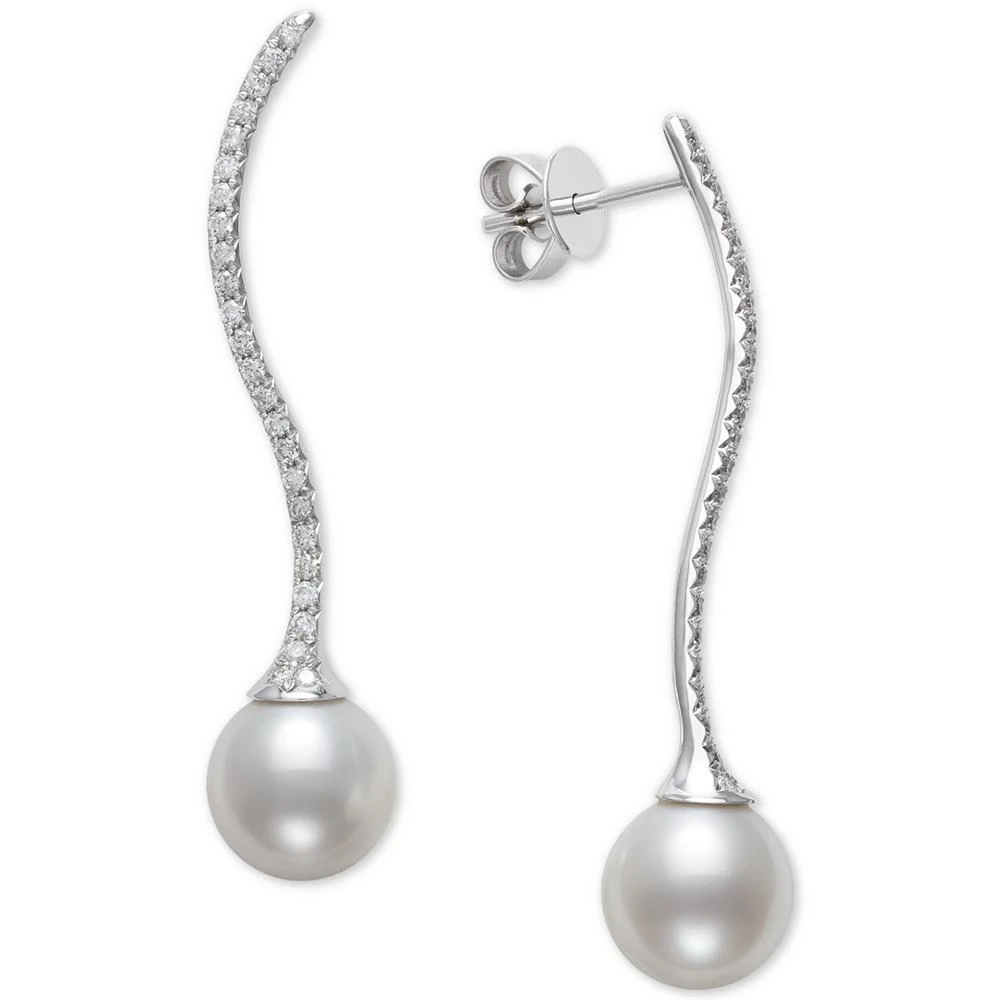 商品Belle de Mer|Cultured Freshwater Pearl (9mm) & Diamond (3/8 ct. t.w.) Swirl Drop Earrings in 14k White Gold, Created for Macy's,价格¥7206,第3张图片详细描述