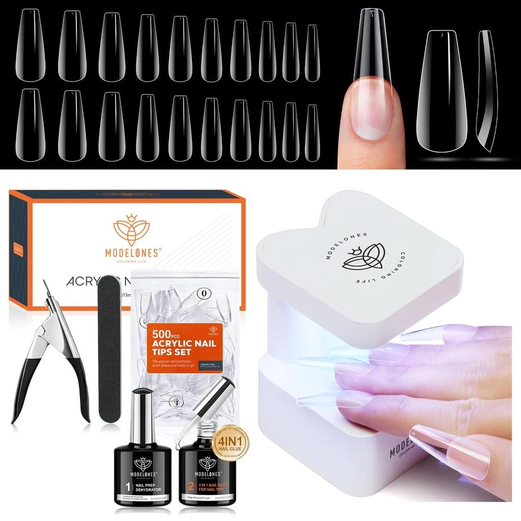 商品[国内直发] MODELONES|500-piece Long Coffin-Shaped Nail Art Tools Kit(Coffin/Square/Almond),价格¥219,第1张图片