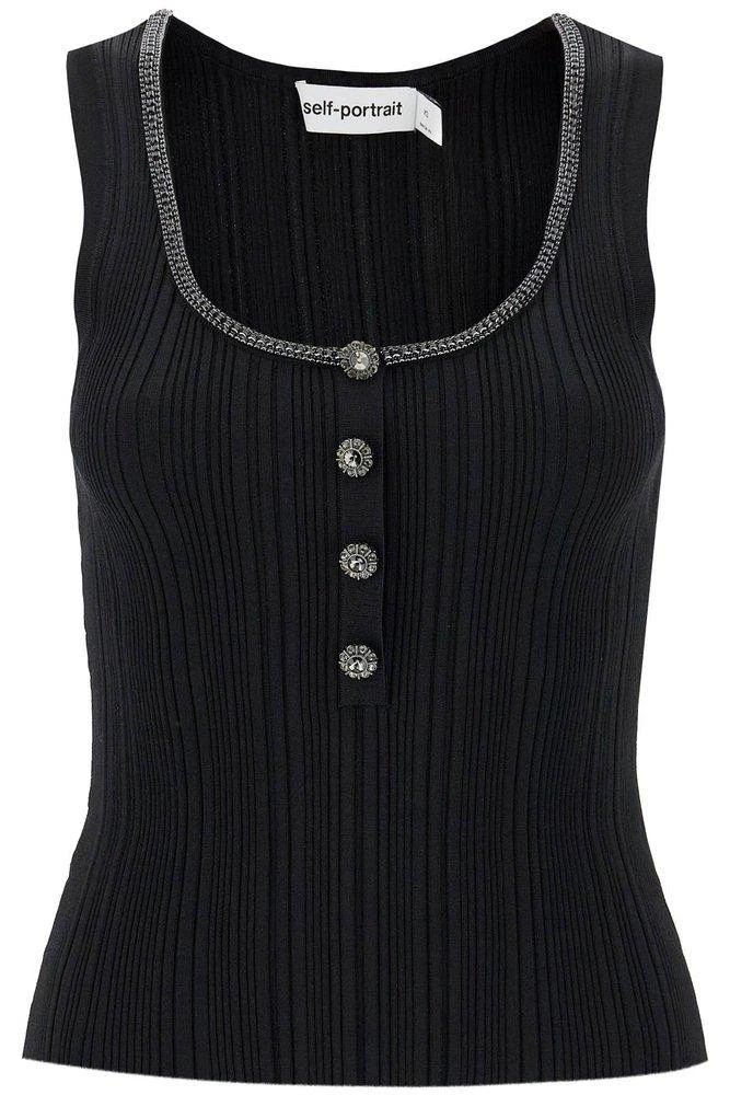 商品Self Portrait|Self-Portrait Embellished Ribbed Tank Top,价格¥1220,第1张图片