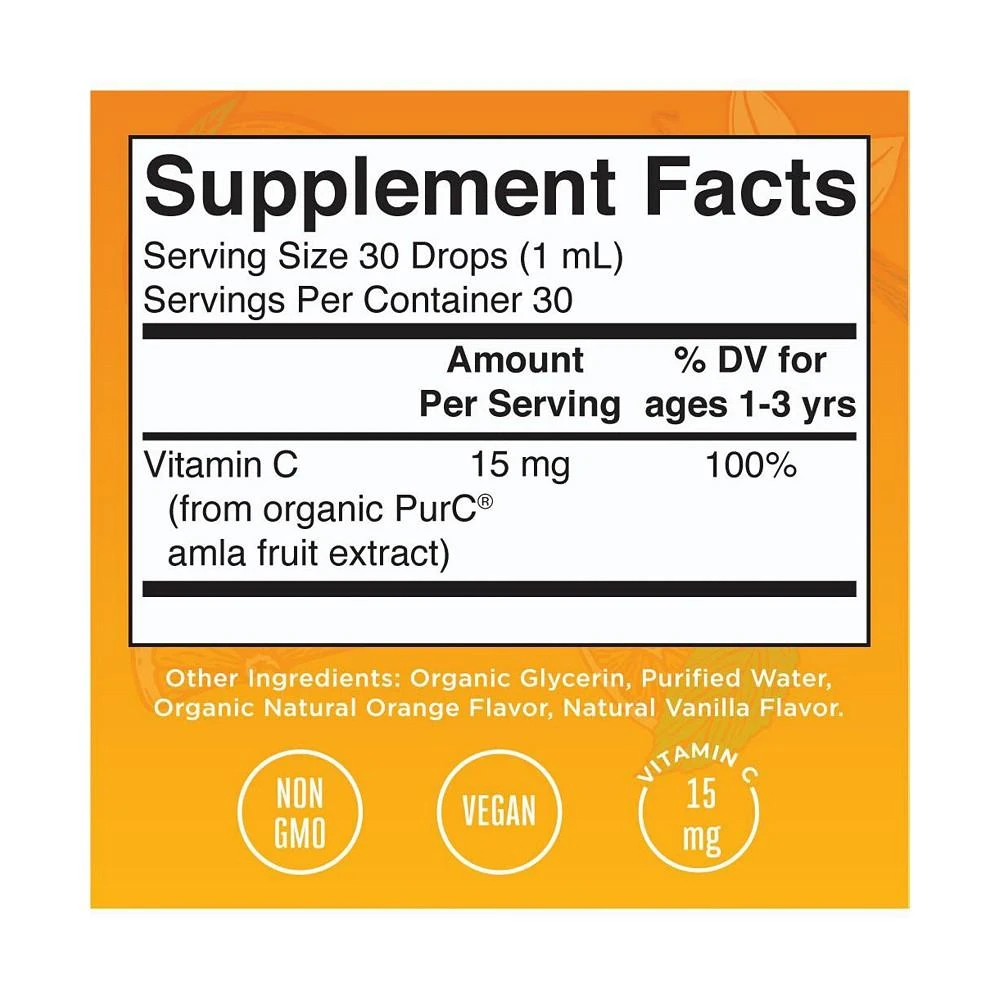 商品MaryRuth Organics|Toddler Vitamin C Liquid, Orange Vanilla, 30ml,价格¥164,第3张图片详细描述