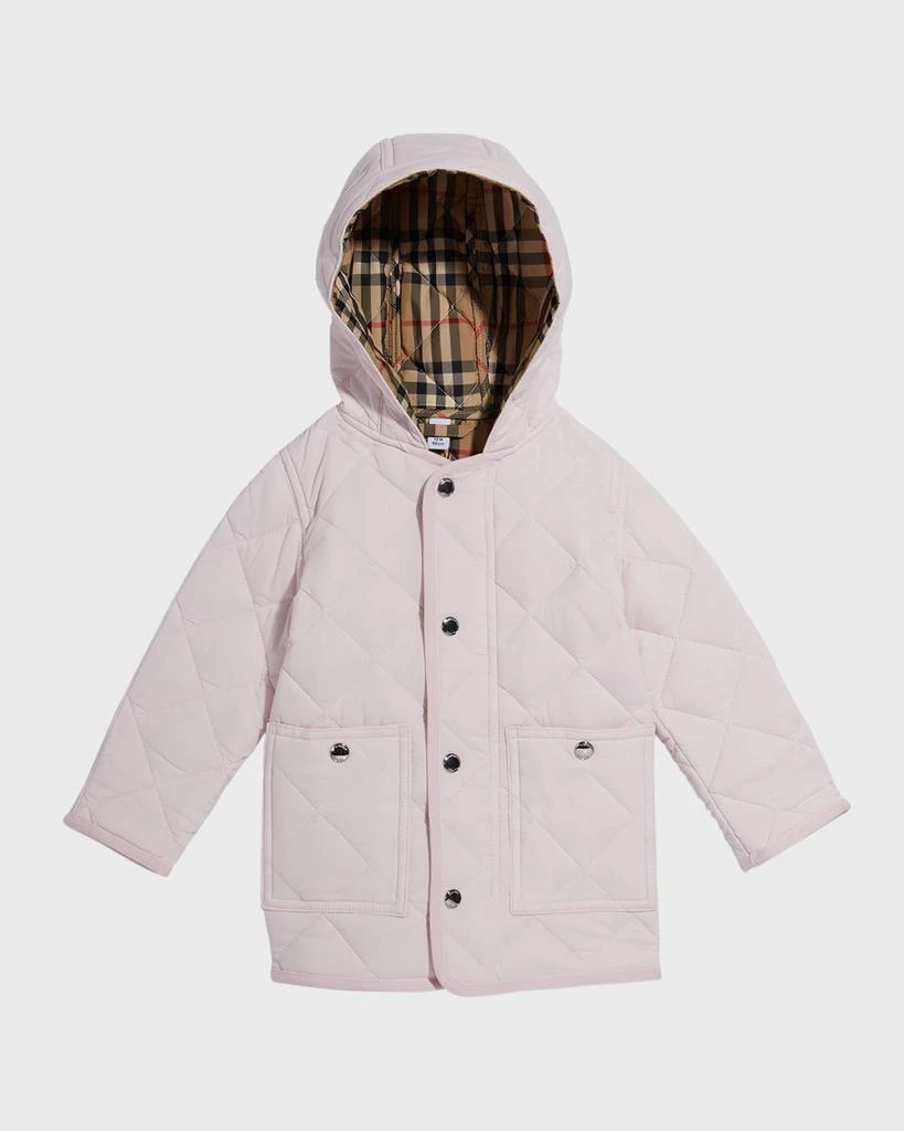商品Burberry|Girl's Reilly Hooded Quilted Coat, Size 6M-2,价格¥4654,第1张图片