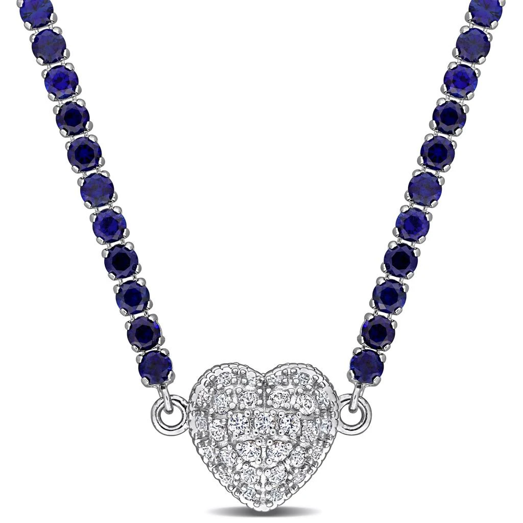 商品Mimi & Max|17 1/2ct TGW Created Blue Created White Sapphire Heart Necklace Sterling Silver-17 in,价格¥1227,第1张图片