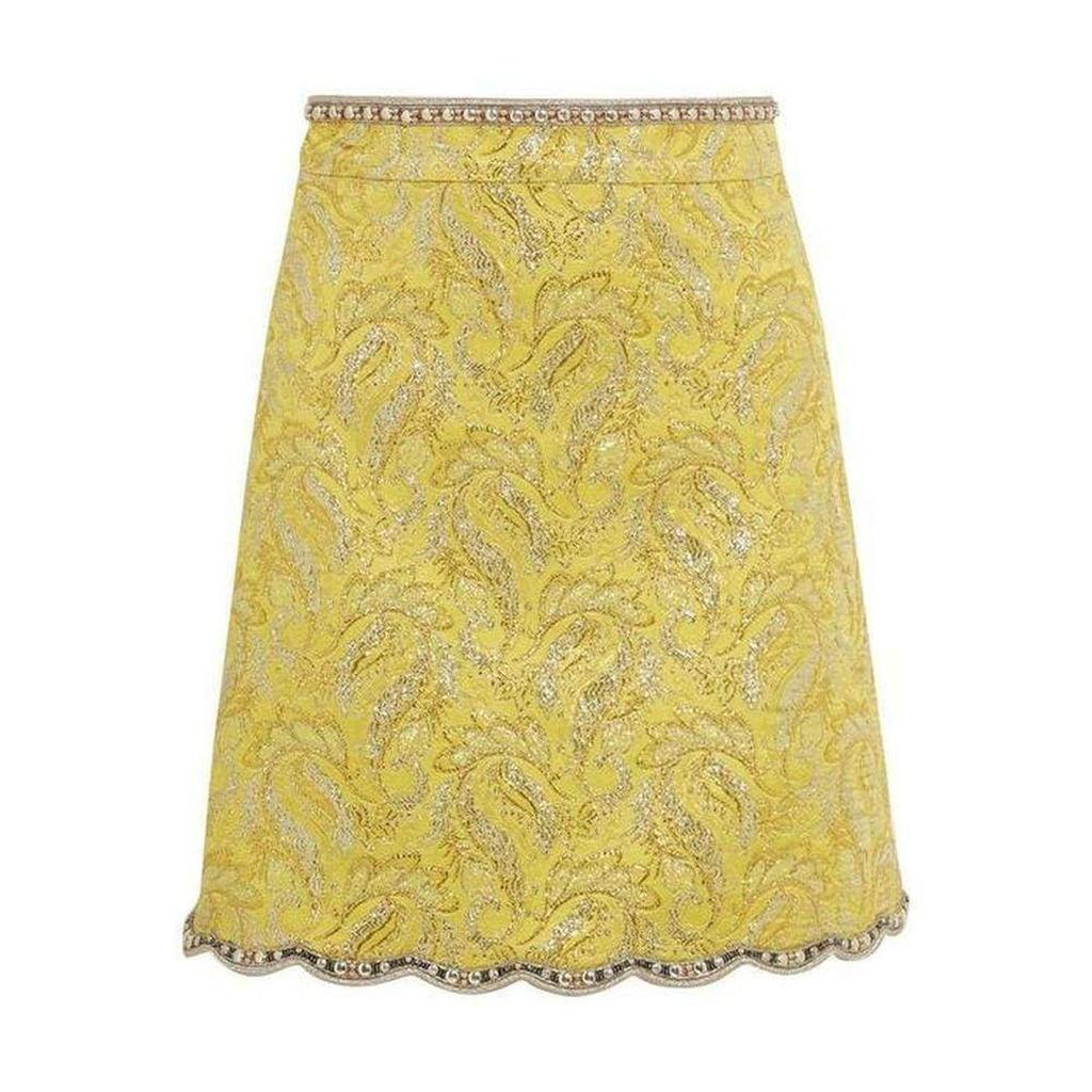 Yellow Brocade Jacquard Mini Skirt商品第1张图片规格展示