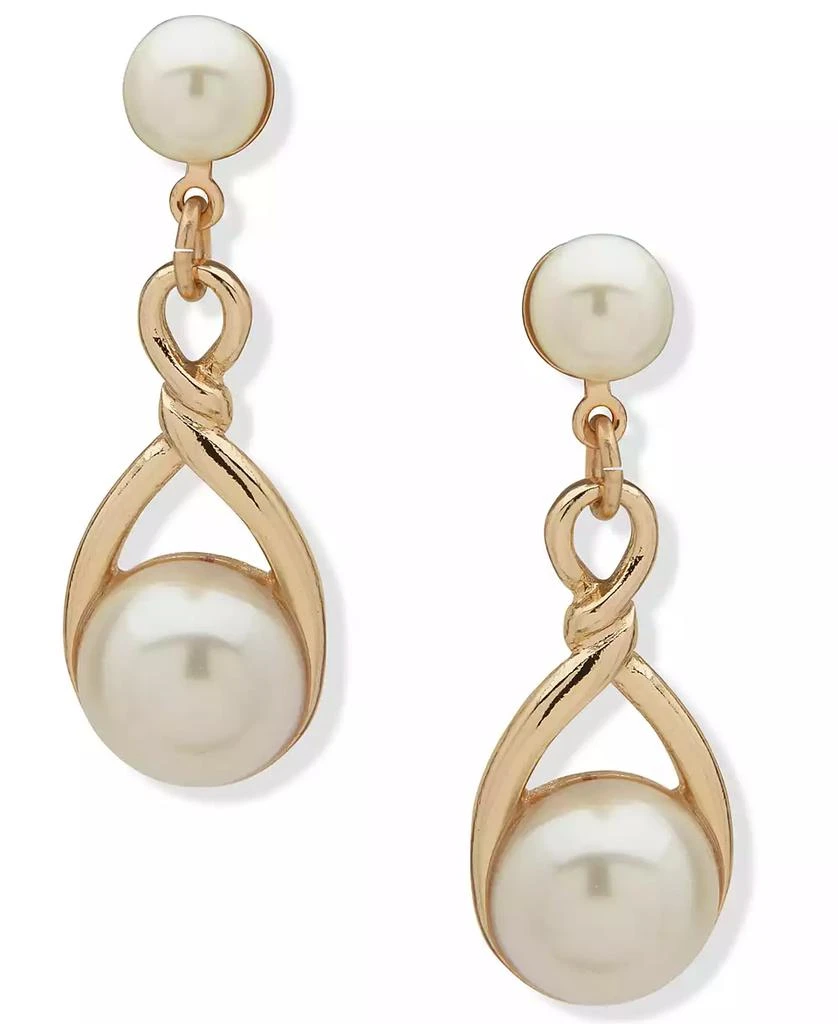 商品Anne Klein|Gold-Tone Imitation Pearl Twisted Drop Earrings,价格¥180,第1张图片