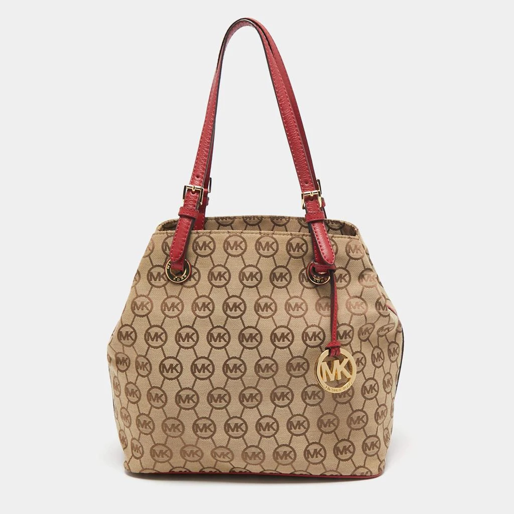 商品[二手商品] Michael Kors|Micheal Kors Beige/Red Signature Canvas and Leather Jet Set Tote,价格¥811,第1张图片