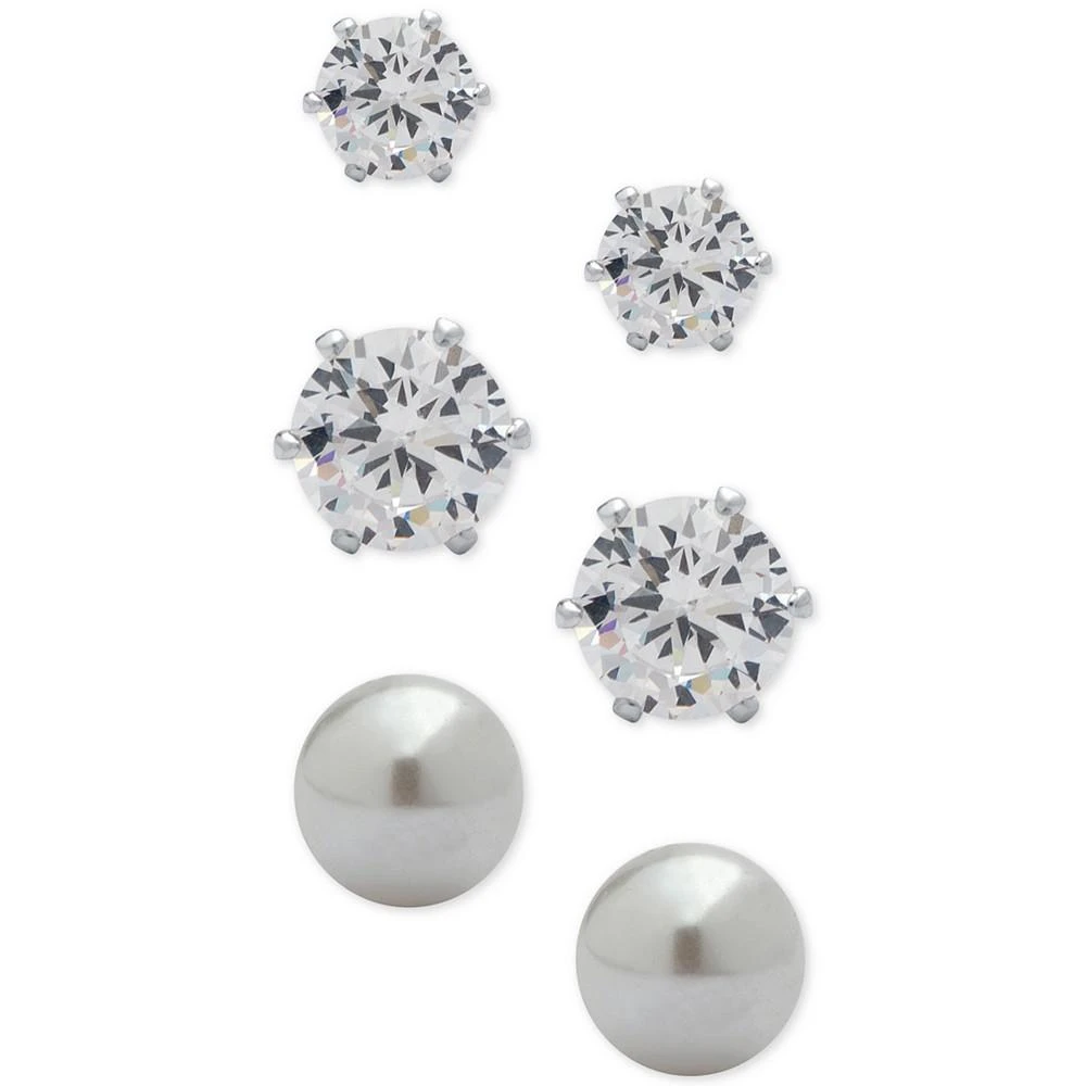 商品Anne Klein|3-Pc. Set Crystal and Imitation Pearl Stud Earrings,价格¥209,第1张图片