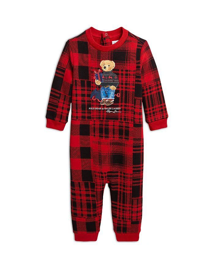 商品Ralph Lauren|Boys' Polo Bear Plaid Fleece Coverall - Baby,价格¥209,第1张图片