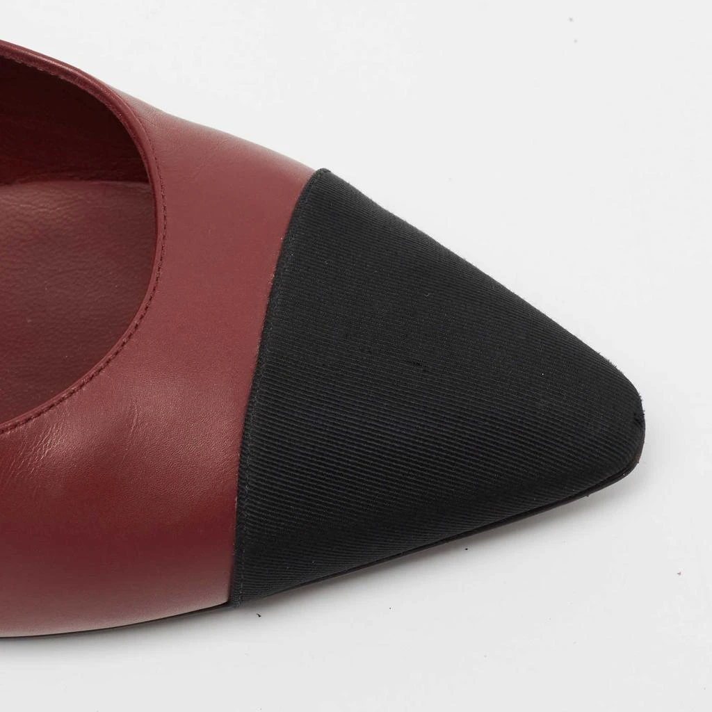 Chanel Burgundy/Black Leather And Canvas Cap Toe Pointed Toe Pumps Size 40 商品