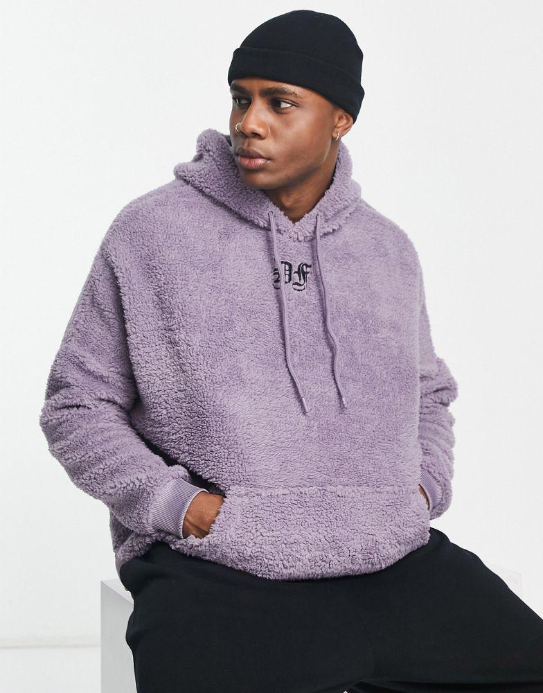 商品ASOS|ASOS Dark Future extreme oversized hoodie in teddy borg with gothic logo embroidery in purple,价格¥331,第4张图片详细描述