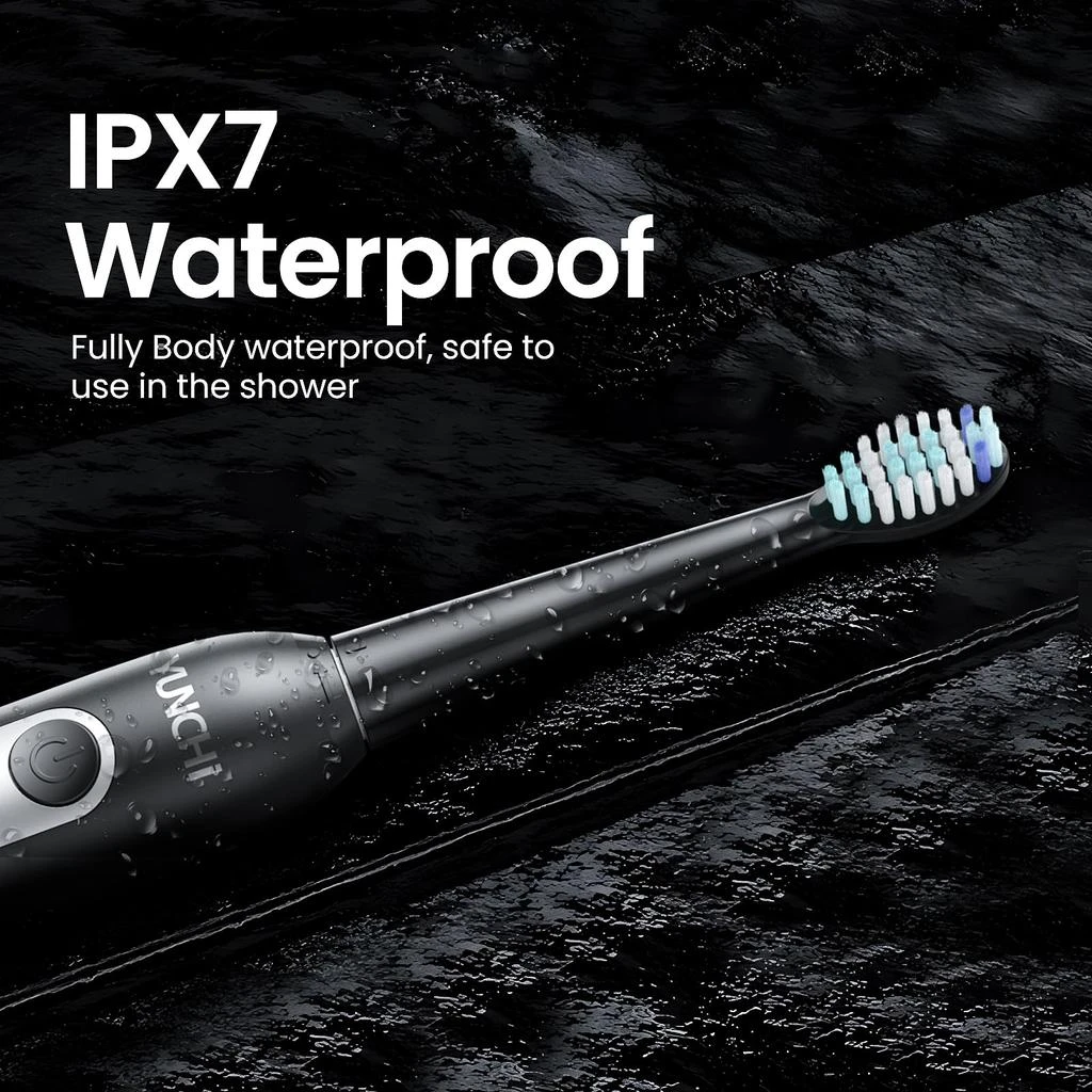 商品YUNCHI|YUNCHI Electric Toothbrush for Adults, Sonic Toothbrush, Rechargeable Electric Toothbrush with 4 Brush Heads,5 Modes & 2 Minutes Smart Timer,Waterproof,Battery Toothbrush,Black,价格¥118,第5张图片详细描述