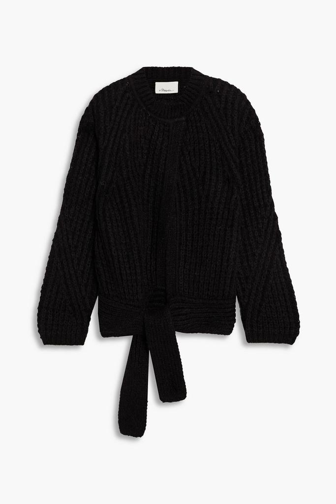 Tie-front ribbed-knit sweater商品第1张图片规格展示