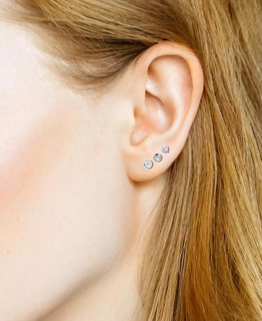 商品Essentials|3-Pc. Set Cubic Zirconia, Hammered-Look and Crystal Ball Stud Earrings in Silver-Plate,价格¥134,第2张图片详细描述