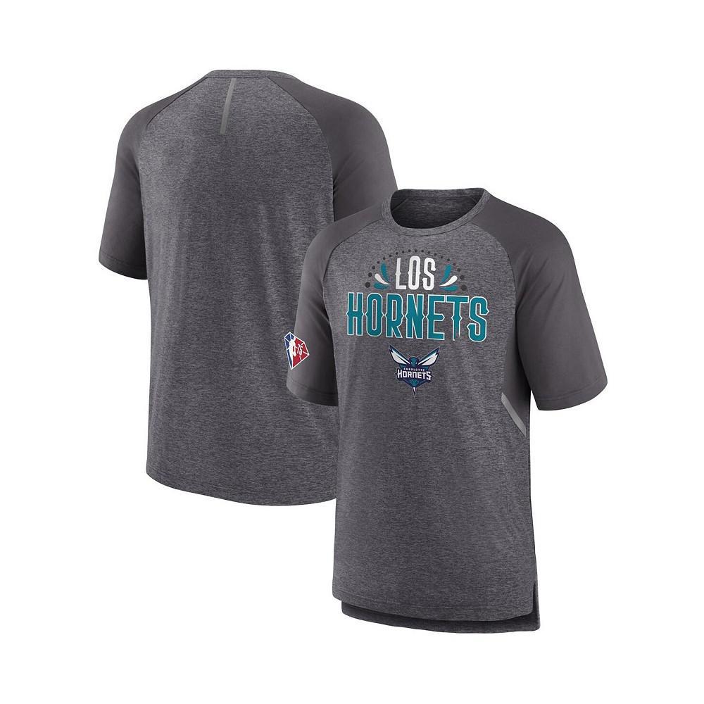 商品Fanatics|Men's Branded Heathered Gray Charlotte Hornets 2022 Noches Ene-Be-A Core Shooting Raglan T-shirt,价格¥373,第4张图片详细描述