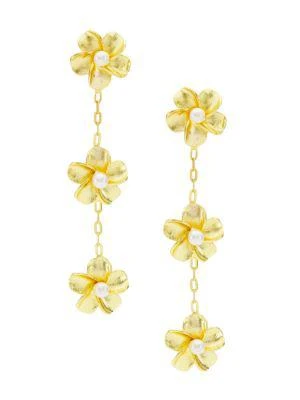 商品Shashi|22K Gold Plated & 2.5MM Cultured Pearl Flower Drop Earrings,价格¥349,第1张图片