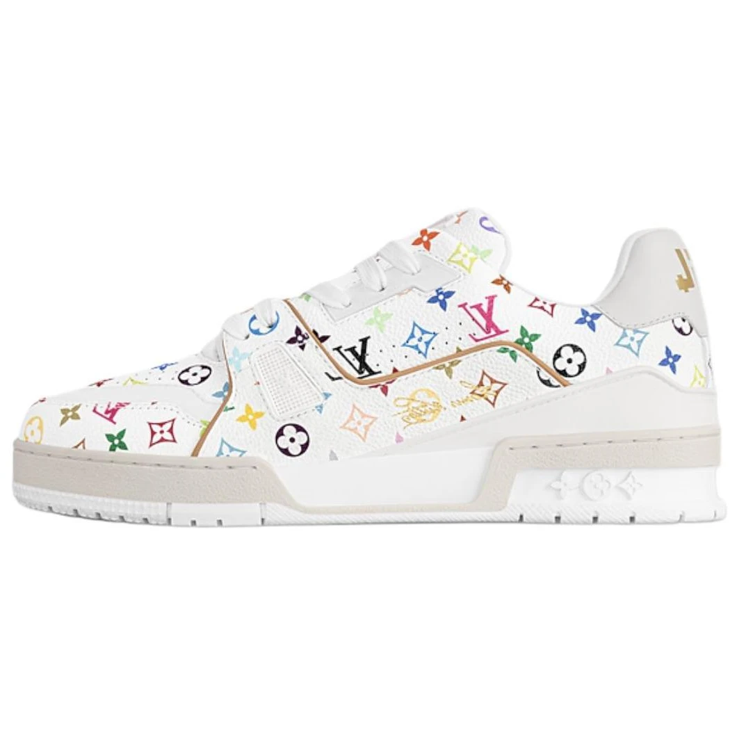 商品[国内直发] Louis Vuitton|村上隆/Takashi Murakami x  Trainer 皮革 圆头系带 低帮 板鞋 女款 白色,价格¥14544,第1张图片