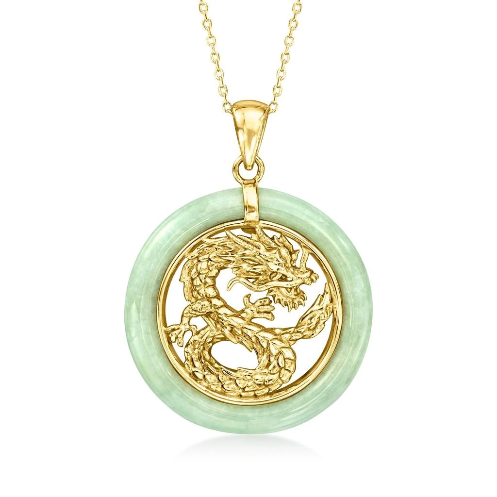 商品Ross-Simons|Jade Dragon Pendant Necklace in 18kt Gold Over Sterling Silver,价格¥899,第1张图片