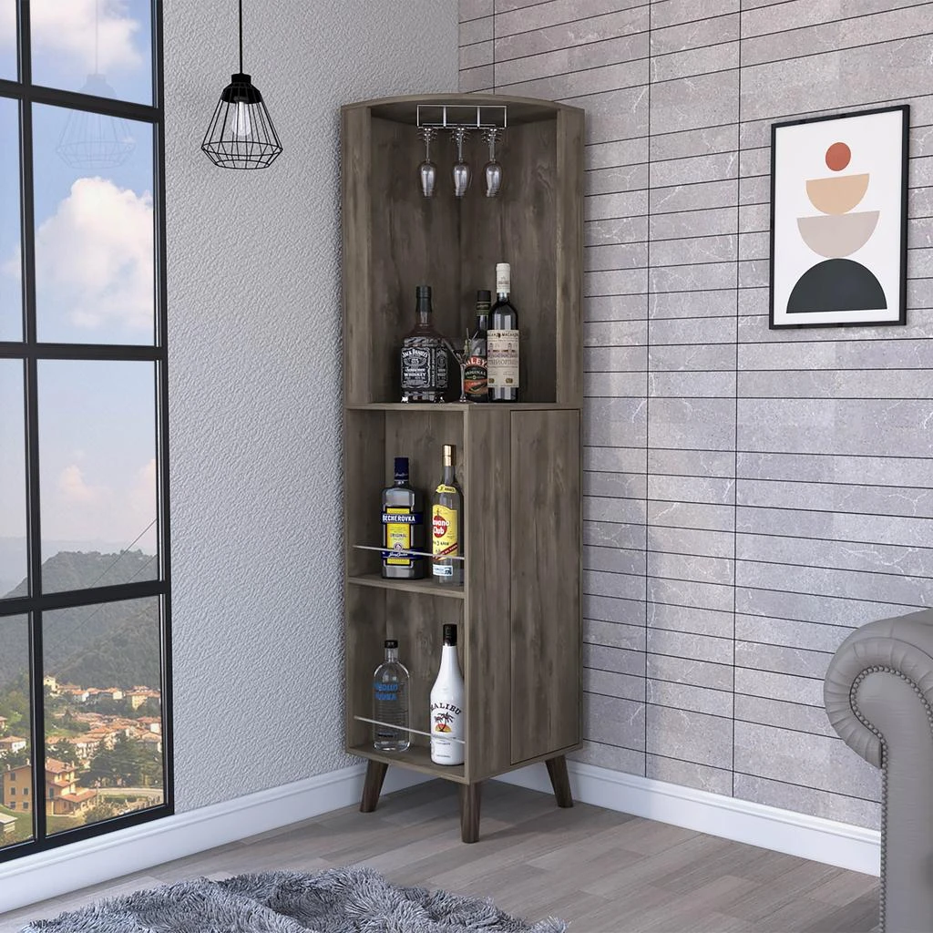 商品Streamdale Furniture|Streamdale Durham 1-Drawer 2-Shelf Corner Bar Cabinet Dark Brown,价格¥2877,第1张图片