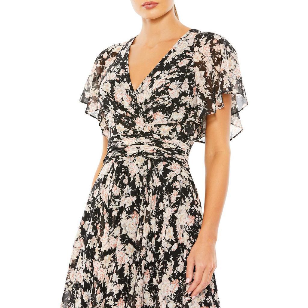 商品Mac Duggal|Mac Duggal Women's Contrast Floral Print Flutter Sleeve A-Line Gown,价格¥1466,第5张图片详细描述