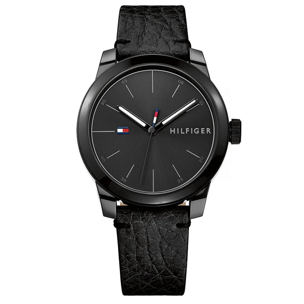 商品Tommy Hilfiger|Tommy Hilfiger Men's Black Leather Strap Watch 42mm, Created for Macy's,价格¥256,第1张图片